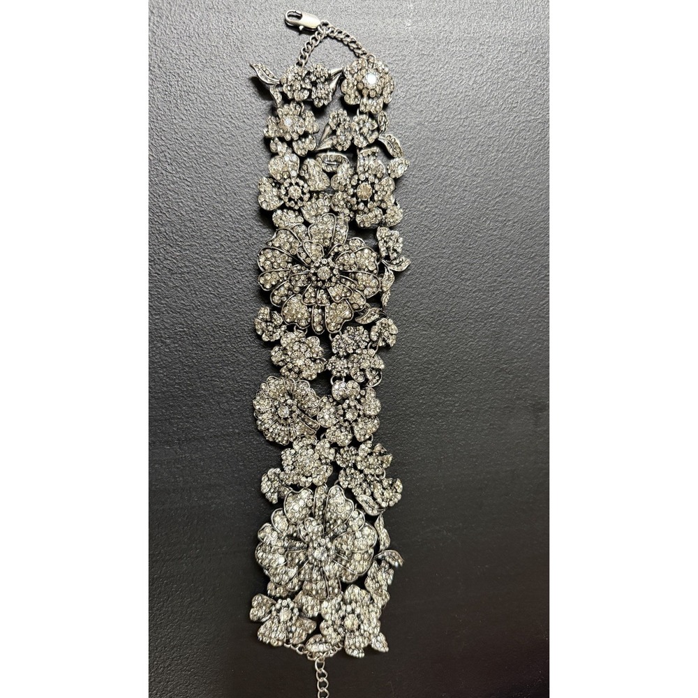 ZARA RHINESTONE FLOWER SILVER CHOKER NECKLACE FORMAL HOLIDAY - Picture 2 of 6